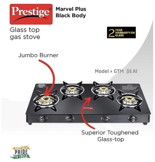 Prestige Marvel Plus Gas Stove GTM 04 - Black, Manual, 4 Burner - Image 2